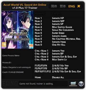 Accel World VS. Sword Art Online Trainer for PC game version 1.0
