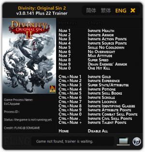 Divinity: Original Sin 2 Trainer for PC game version v3.0.141