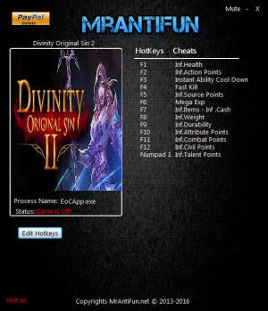 Divinity: Original Sin 2 Trainer for PC game version v3.0.141.716