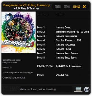 Danganronpa V3: Killing Harmony Trainer for PC game version 1.0