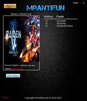 Raiden V: Director's Cut Trainer for PC game version 1.02