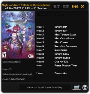 Nights of Azure 2: Bride of the New Moon Trainer for PC game version v1.0 - 11.17.2017