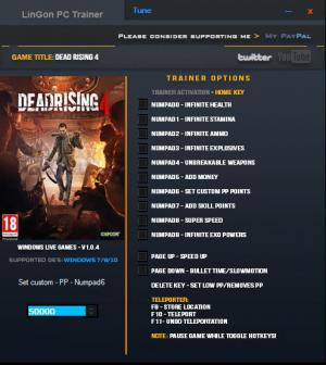 Dead Rising 4 Trainer for PC game version v1.04 x64bit