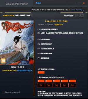 The Banner Saga 2 Trainer for PC game version v2.48.10