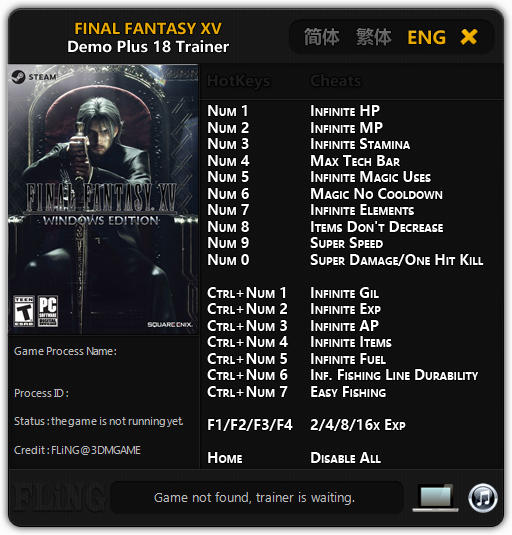 download cheats, codes, trainers, Final Fantasy XV.