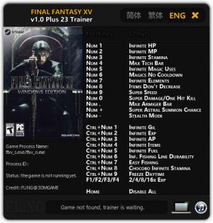 Final Fantasy XV Trainer for PC game version v1.0