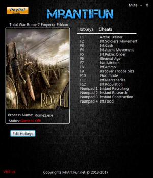 Total War: Rome 2 Trainer for PC game version v2.3.0 Build 18349