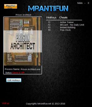 Prison Architect Trainer for PC game version v13j 64bit