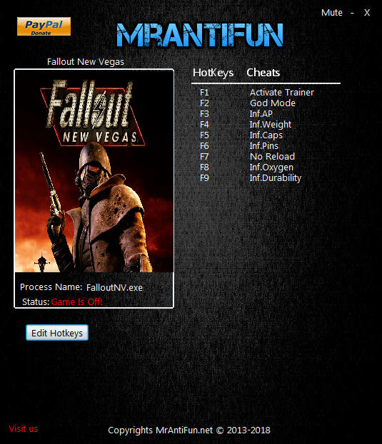 Fallout: New Vegas Trainer +8 v1.4.0.525 MrAntiFun - download pc cheat