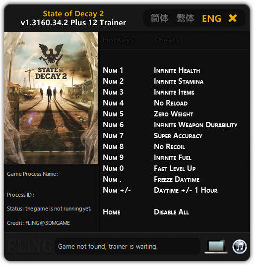 State of Decay 2 трейнер Trainer +12 v1.3160.34.2 FLiNG - download