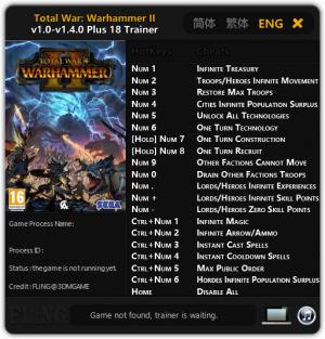 Total War: Warhammer 2 Trainer for PC game version  v1.0 - 1.4.0