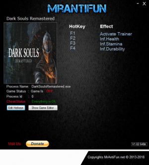 Dark Souls: Remastered Trainer for PC game version v1.01.1