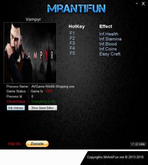 Vampyr Trainer for PC game version v1.00