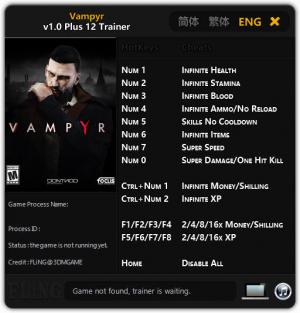 Vampyr  Trainer for PC game version v1.0