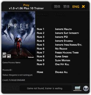 Prey 2017 Trainer for PC game version v1.00 - 1.06