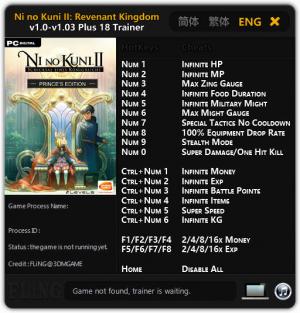Ni No Kuni 2: Revenant Kingdom Trainer for PC game version v1.0 - 1.03