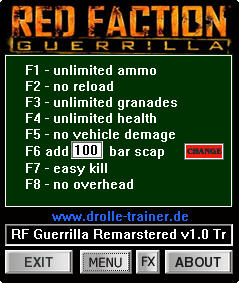 Red Faction Guerrilla Re-Mars-tered Trainer for PC game version v1.0 Update 3