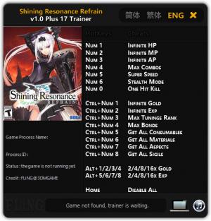 Shining Resonance Refrain Trainer for PC game version v1.0