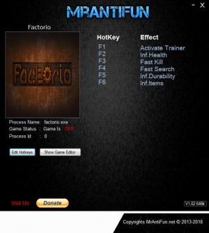 Factorio Trainer for PC game version v0.16.51