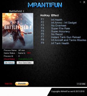 Battlefield 1 Trainer for PC game version v20401