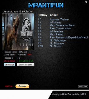 Jurassic World Evolution Trainer for PC game version v1.4.1.36929