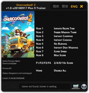 Overcooked 2 Trainer for PC game version v1.0 Update 17.09.2018