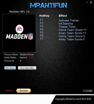 Madden NFL 19 Trainer for PC game version v1.00