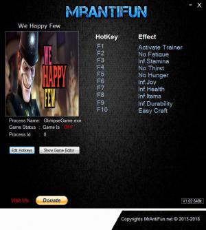 We Happy Few Trainer for PC game version v1.4.71191 64bit