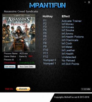 Assassin's Creed: Syndicate Trainer for PC game version  v1.51