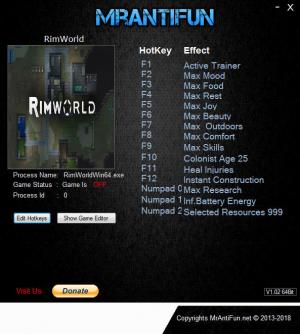 RimWorld Trainer for PC game version v1.0.2059