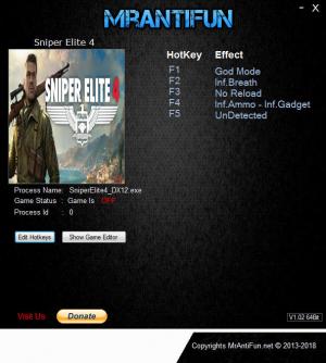Sniper Elite 4 Trainer for PC game version v1.5.2 Update 17.10.2018
