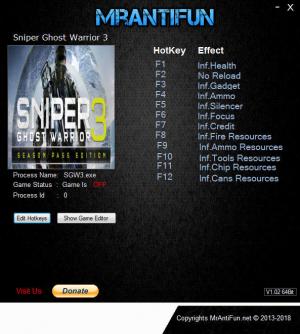 Sniper: Ghost Warrior 3 Trainer for PC game version v1.08