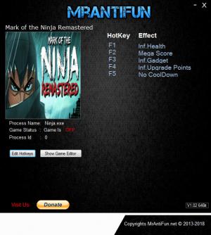 Mark of the Ninja: Remastered Trainer for PC game version v27.10.2018