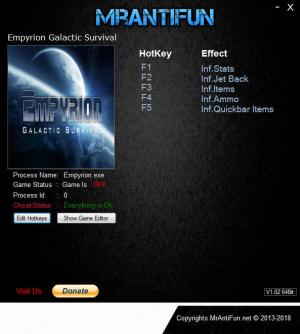 Empyrion: Galactic Survival Trainer for PC game version v8.7.0.1899