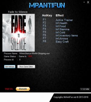 Fade to Silence Trainer for PC game version v1.0.1622