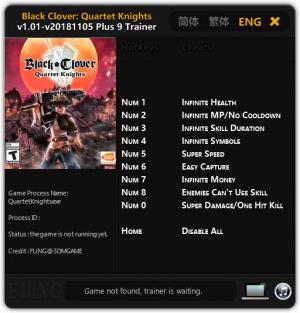 Black Clover: Quartet Knights Trainer for PC game version v1.01 Update 2018.11.05