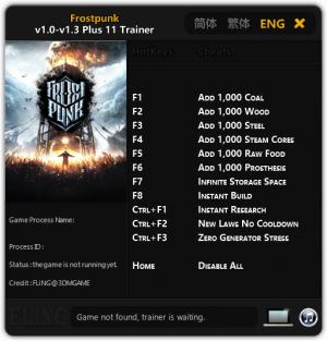 Frostpunk Trainer for PC game version v1.3