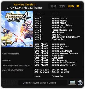 Warriors Orochi 4 Trainer for PC game version v1.0.0.3