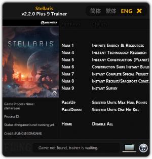 Stellaris Trainer for PC game version v2.2.0