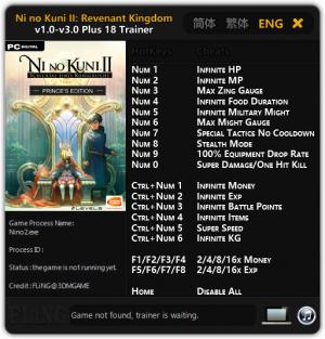 Ni No Kuni 2: Revenant Kingdom Trainer for PC game version v3.0