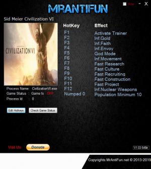Sid Meier’s Civilization 6 Trainer for PC game version v1.0.0.262