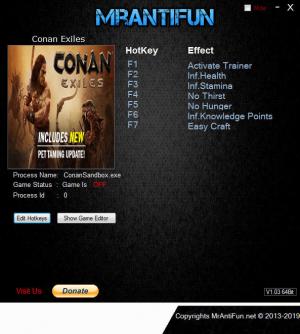 Conan Exiles Trainer for PC game version v15.01.2019