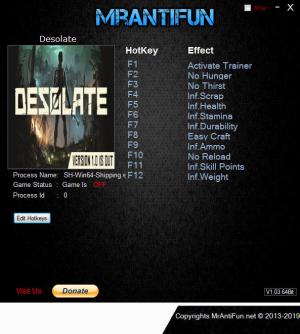 Desolate Trainer for PC game version v1.1