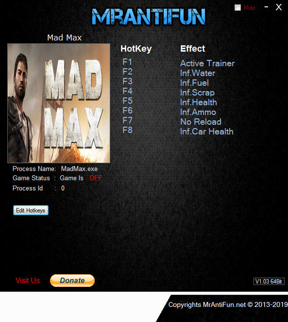 Mad Max Trainer +7 v1.0.3.1 MrAntiFun GAME TRAINER download pc cheat codes