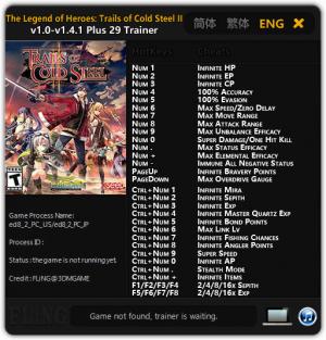 The Legend of Heroes: Trails of Cold Steel 2 Trainer for PC game version v1.4.1