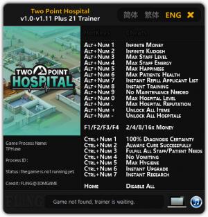 Two Point Hospital Trainer for PC game version v1.11