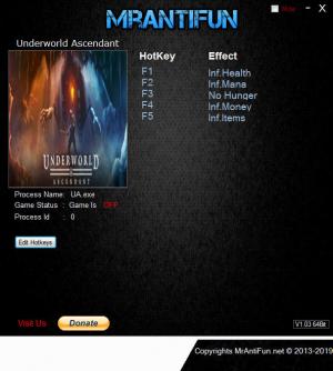 Underworld Ascendant Trainer for PC game version v0.3.23299