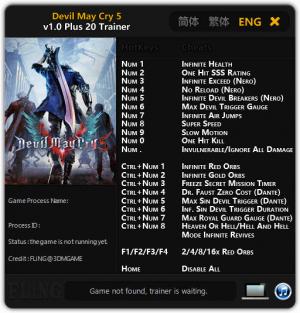 Devil May Cry 5 Trainer for PC game version v1.0