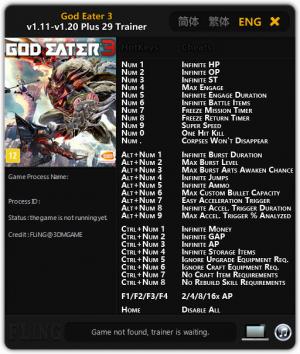 God Eater 3 Trainer for PC game version v1.20