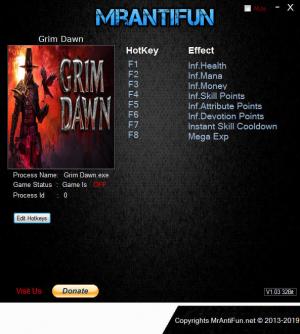 Grim Dawn Trainer for PC game version v1.1.0.1